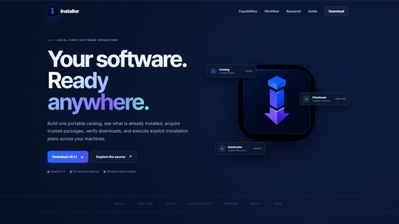 Installor local-first software catalog website