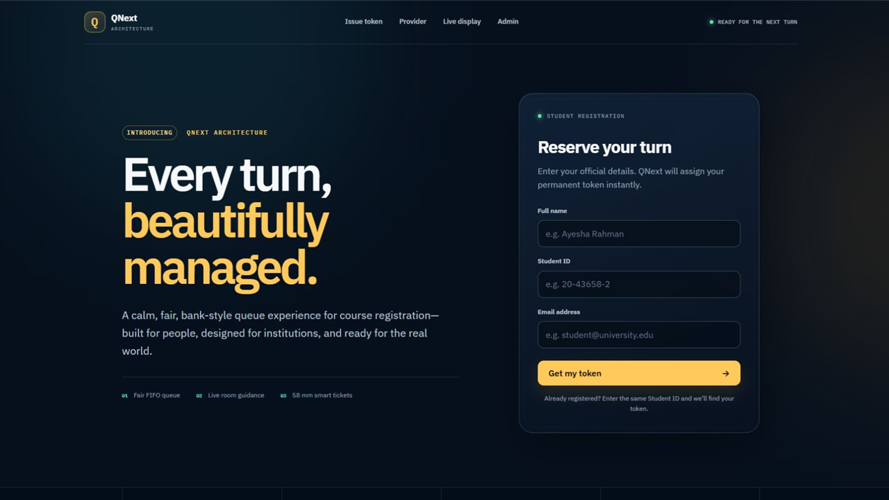 QNext academic token queue system