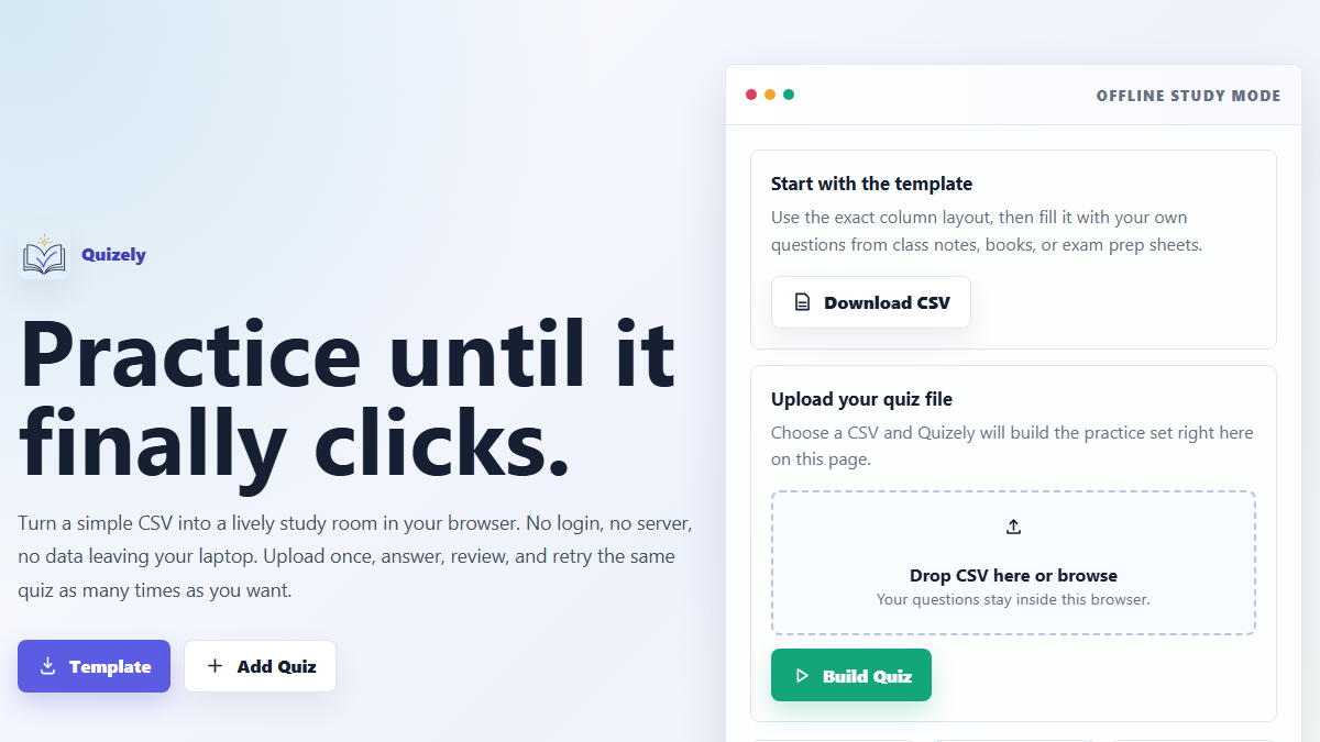 Quizely CSV quiz web app