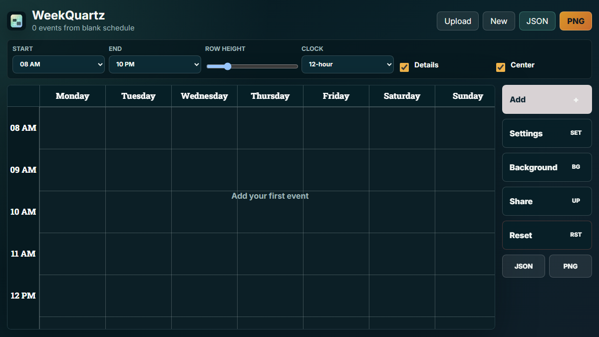 WeekQuartz weekly timetable builder interface